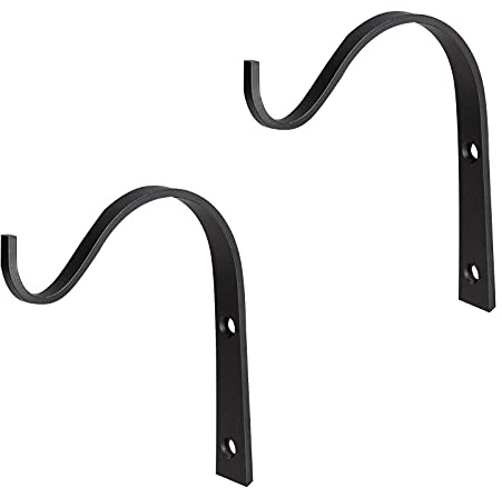 2 PCS Black Metal Hanging Bracket - Heavy Duty Wrought Iron Wall Hooks - Outdoor & Indoor Use - For Plant Lanterns, Garden Bird Feeders & Concrete Fence Posts