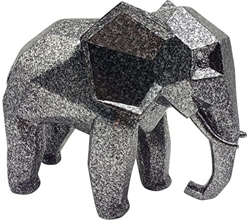 Geometrisk abstrakt elefantskulptur i harts – modern geometrisk elefant harts heminredning statyer tillbehör hantverk skulptur prydnader (silver)