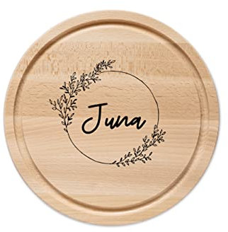 wunderwunsch - Individuelles Holzbrett mit Gravur - Rundes Holzbrett mit Name - Personalisiertes Brotzeitbrett für Mama, Papa, Oma oder Opa