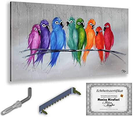 Monica Mirafiori I 100% HANDGEMALT I Gemälde Sittiche 140x70cm | Gemälde Handgemalt | Acrylgemälde | Sehr Großes Acrylbild I Moderne Kunst I Kunstbilder