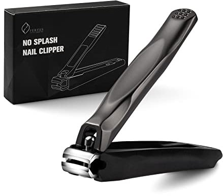 FERYES Tagliaunghie 3 in 1 con raccogli-unghie antispruzzo e scatola portaoggetti in metallo - Tagliaunghie dei piedi con lima per unghie per uomo e donna - Nero