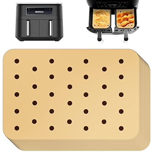 BYKITCHEN Air Fryer Accessories for Ninja Foodi Dual Zone, 100pcs Nonstick Small Air Fryer Liners Square, Parchment Paper Disposable for Ninja AF300UK, Double Drawer Fryers (Unbleached)