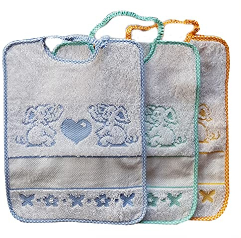 Bavaglini Asilo nr 3 o 6 pezzi-Scuola materna-cm 24x30-Maschio-Femmina, con elastico e tela aida per ricamo personalizzato a punto croce, (Bambino senza ricamo 3 pezzi)