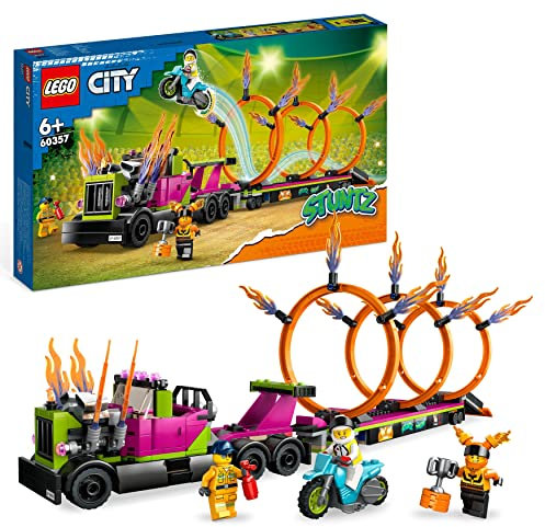 LEGO 60357 City Stuntz Stunt Truck Age 6+ & Ring of Fire Challenge with Flywheel-Powered Motorbike Toy and Minifigures, Fun Gift for Kids Aged 6 Plus, 2023 Set