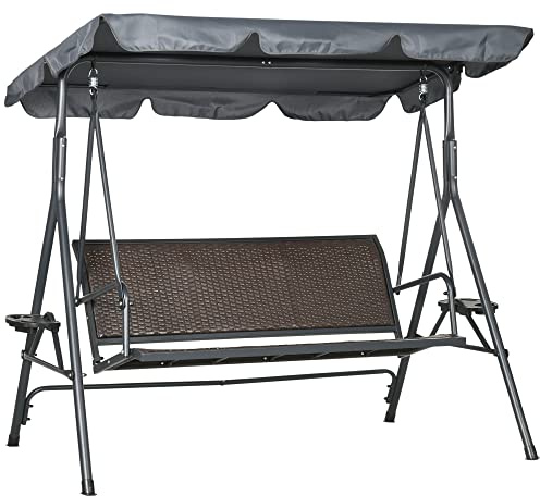 Outsunny 3 Seater Swing Chair, Garden Bench, Adjustable Canopy, Dark Grey