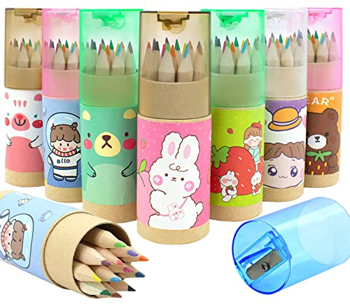 CIOUYAOS 8set*12 lapices colores para Niños, Mini lapiz colores de Dibujo Preafilados madera Portátiles con Sacapuntas, Lápices Colores para Dibujo de Adultos, Niños, Bosquejos, Escuela, Aula, Regalo