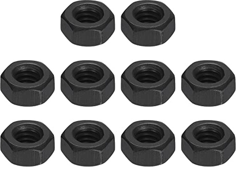 sourcing map 1/4-20 Hex Nuts, Carbon Steel Grade 8.8 Black Oxide Hexagon Nut for Screw Bolt, 10 of Pack