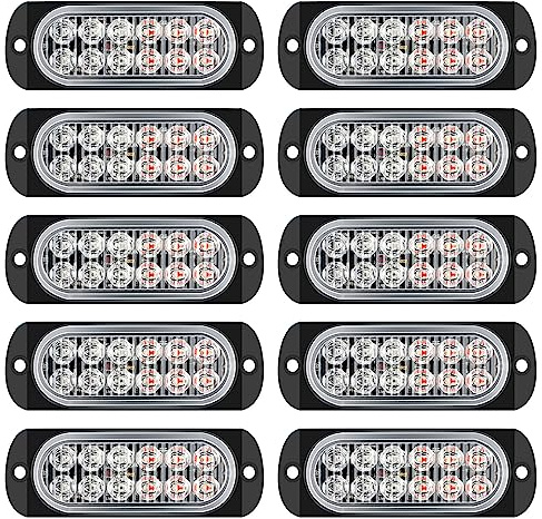 COYOUCO 10 PCS Strobo di Emergenza 12LED Griglia Avvertimento Barra Luminosa Funzionante per Veicolo Auto 12-24V, Luce Faro Lampeggiante Impermeabile per Rimorchio Furgone Camion,Blu