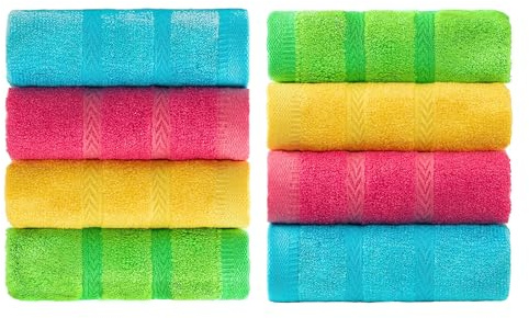 MEMRUI Multicolor Fingertip Towels for Bathroom - Kids Face Towels, 10 x 18 Inches, 8 Pcs in 4 Colors