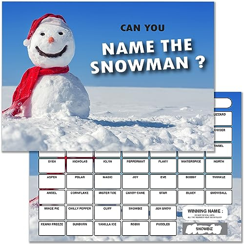 10 x Name The Snowman Christmas Fundraising Scratch Cards. A5 Cards with 52 Squares to Raise Money for Charity