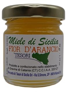 Miele Siciliano Fior D'Arancio Tesori Di Sicilia, Non Pastorizzato, Prodotto Tipico Siciliano in Vasetto da 0.50g
