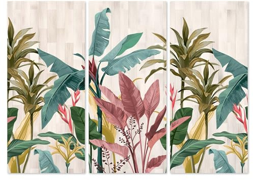 Lupia - Grande Quadro Trittico Moderno su Tela, Stampa Foglie Banano per Soggiorno e Ufficio, Decorazione Pareti, Facile da Appendere, 3 Pezzi, Legno, Banana Leaves Foglie banano, 122x180 cm