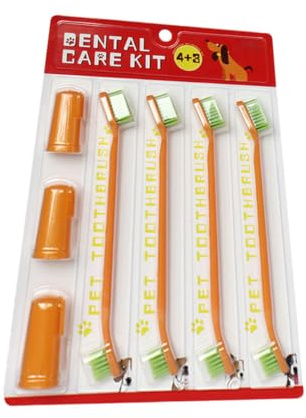 Professionelle Fingerzahnbürste für Hunde und Katzen 1 Satz | Pp Pvc, Doppelseitiges Design mit Rutschfestem Griff, Orange, Tragbar für Schonende Reinigung