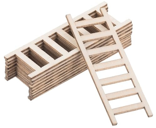 PATIKIL 2.4 Miniature Wooden Ladder, 10 Pack Mini Wood Dollhouse Straight Ladders DIY Craft Accessories, Natural Color