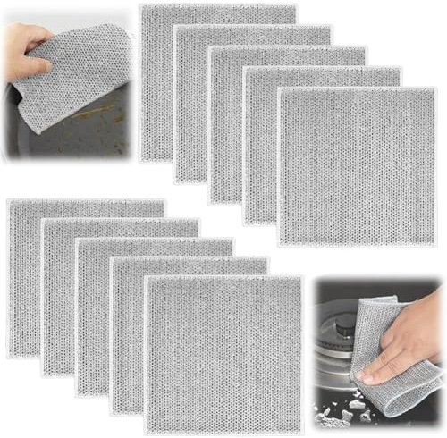 Vicloon 10PCS Non-Scratch Stainless Steel Dishwashing Cleaning Cloths,20x20 cm Wire Dishcloth for Wet & Dry Use,Reusable Anti-Scratch Rags,Lint Free Kitchen Cloth for Cookware,Sinks and Stove Tops
