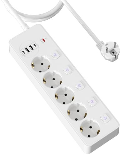 3M Steckdosenleiste einzeln schaltbar,5-Fach Mehrfachsteckdose mit 1PD(20 W)+1 Type_C+2 USB-C,Steckdosenleiste,mit Überstromschutz und Kinderschutz,Steckerleiste mit Schalter für Zuhause,Büro (Weiß)