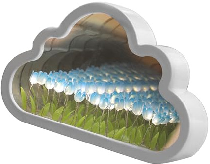 Gotrain Tulip Night Light Mirror, Decorative Cloud Mirror Night Lamp, DIY Tulip Cloud Desk Lamp, LED Lamp Bedroom Decor for Teen Girls Creative Gift for Friends, Birthday, Anniversary (Blue)
