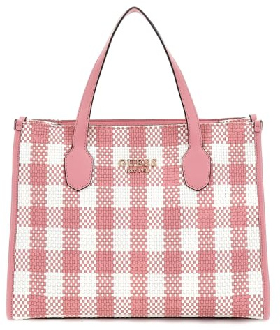 GUESS Damen Silvana Tragetasche mit Zwei Fächern Schulranzen, Tragegriff Oben, Pink Multi