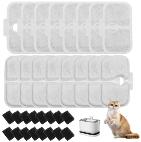 32 Stück Katzenbrunnen Filter für Petliibro Filter PLWF105/PLWF115/PLWF005 | Katzen-Trinkbrunnen für PetlibroTrinkbrunnen Filter, 16 Filterkartuschen und 16 Schaumstoffschwämme