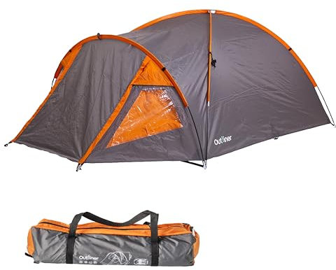 OUTLINER | Zelt 2 Personen | Camping Zelt mit Vorraum und Einer Schlafkabine | Festival Zelt Wasserdicht & Windfest | Ideal als Reise Zelt | Campingzelt mit Mückennetz | Orange, Grau