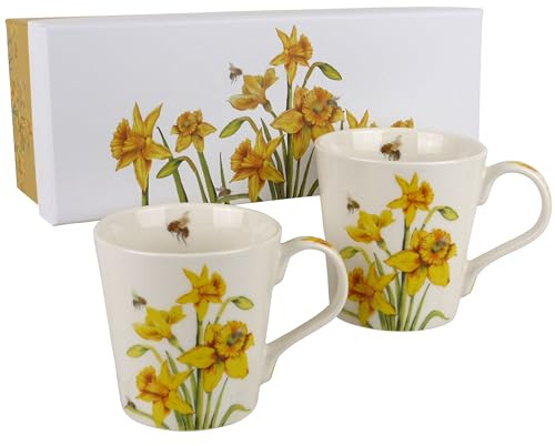 The Leonardo Collection Set of 2 Mugs Bee Daffodils Floral Design Gift Box