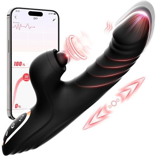 G Punkt Vibration für Frauen Sexspielzeug Stoßvibrator, 7x10 Puls-Stoßmodi Sex Spielzeug für die Paare Klitoris Stimulator G-Punkt-Vibratoren App Paarvibrator Auflegevibrator Stoßdildo Schwarz