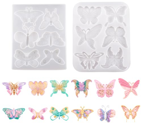 Ph PandaHall - Lot de 2 moules en silicone pour pendentifs papillon, ailes de fée, résine de moulage, insectes, résine UV pour création de bijoux en résine époxy