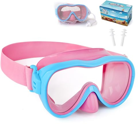 WAVE Occhiali da nuoto per bambini, anti-perdita, maschera da snorkeling con copertura nasale e fascia elastica in tessuto, protezione UV per ragazzi e ragazze