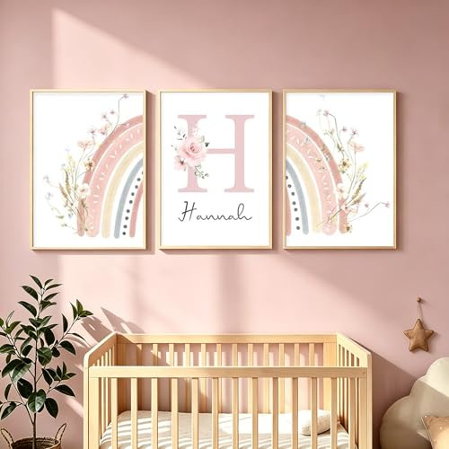 Youihom 3 Bilder Kinderzimmer Mädchen Rosa 30x40 Babyzimmer Poster Personalisiert Wandbilder Kinderzimmer Name Wandposter Baby Ballerina Love Bilderwand Leinwand ohne Rahmen (CZS037)