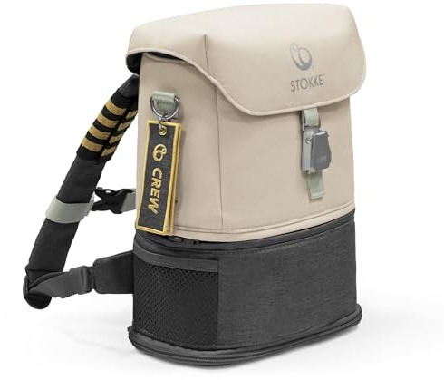 Stokke JetKids BackPack, Moonglow White - Expandable Design for Kids 2-7 Years Old - Easy-to-Clean, Water Repellent Fabric - Includes Pull-Out Seat Pad, Name Tag & Detachable Captain Stripes