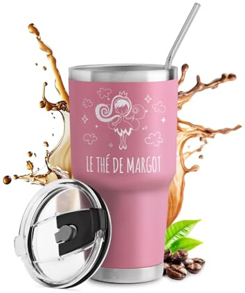 Maverton Mug Isotherme Personnalisable Rose en Acier Inoxydable 800 ml | Gobelet Isotherme avec Paille et Boîte Cadeau, avec brosse de nettoyage, Cadeau Femme Anniversaire Fée