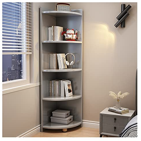 Yijian Eck-Vitrine, Massivholz, Aufbewahrungs-Organizer für Wohnzimmer, Schlafzimmer, 5 Ebenen, grau, 30 x 30 x 150 cm