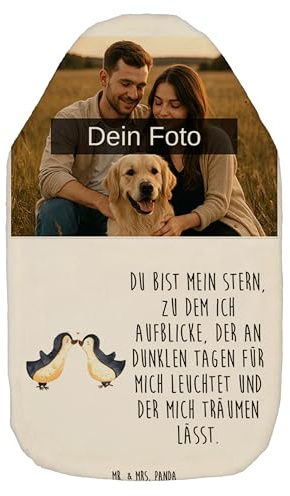 Mr. & Mrs. Panda Foto Wärmflasche Pinguin Liebe - Weiß