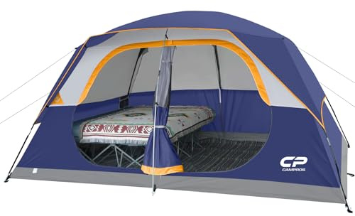 CAMPROS CP Tent 8 Person Camping Tents, Waterproof Windproof Family Dome Tent with Rainfly, Large Mesh Windows, Wider Door, Easy Setup, Portable with Carry Bag (Blue)