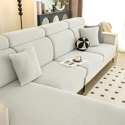 Funda De Cojín Para Asiento Y Respaldo De Sofá Elástica 1-4 Plazas, Lavable (Chaise Cover L: 160-200cm, W: 95-115cm, Grey)