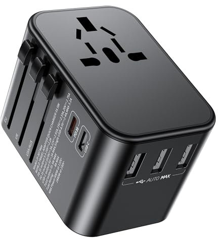 Adattatore da viaggio da 35 W, in tutto il mondo, con 2 USB C, 3USB-A e 1 presa AC, adattatore internazionale per la Germania, Stati Uniti, Francia, Spagna, Giappone, Thailandia, Italia da oltre 200
