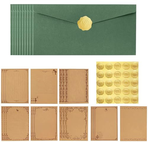 Aweisile Briefpapier mit Umschlag Set Vintage - 24 Schreibpapier, 20 Umschläge und 25 Aufkleber für Hochzeit und Geburtstag