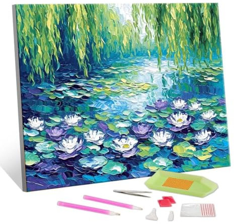 DIY Diamond Painting, Seerosen Diamond Art Painting Kits for Adults, Kinder und Beginner Embroidery Pictures Arts Crafts for, Mosaikherstellung, Set for Wall Decoration, Festival Geschenk 25x35cm S517