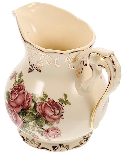 COLLBATH 250ml Vintage Milchkanne aus Keramik im Europäischen Stil mit Komfortablem Griff und Elegantem Blumenmuster für Heiße Getränke im Alltag