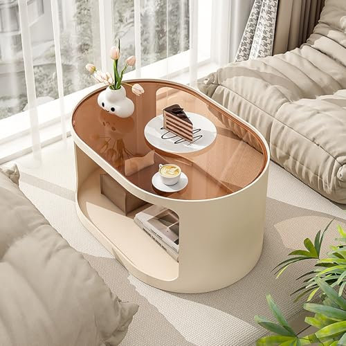 BAYTEWJX Oval Couchtische,Kleiner Couchtisch mit Glasplatte & Ablage,Wohnzimmertisch Klein,Kaffeetisch,mit Stauraum,Keine Montage Erforderlich,für Wohnzimmer Schlafzimmer Balkon.