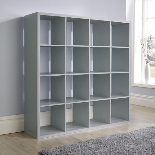 Home Source Chunky Storage Cube Bookcase Wooden Display Unit, Grey, 16 Shelf
