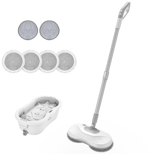Redkey M1 Mocio Elettrica con Secchio Autopulente, Mocio Elettrico Senza Fili con Luce LED e Spruzzo D'acqua con un solo Clic, Autonomia di 60 Minuti, per Pavimenti in Legno Duro/Piastrelle e, 6 Pad