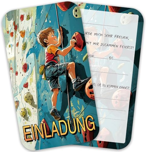 ZELAITE 12x EINLADUNGSKARTEN + passende Umschläge für Jungen & Mädchen Kindergeburtstag, Bouldern und Klettern Einladungskarten Geburtstag (A)
