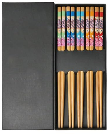 Five Color Natural Bamboo Chopsticks Set, Unique Pattern, Reusable Classic Chopsticks, 5 Pair Gift Set