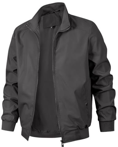 KUDMOL Blouson Homme Léger pour Printemps Été avec Col Montant Veste d'Extérieur Casual Bomber Coupe-Vent de l'Aviateur Classique(Noir,L)