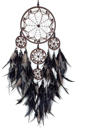 Donko Large Dream Catcher Wall Decor Black Dream Catchers with Wooden Bead Handmade Feather Dreamcatcher Wall Hanging Ornament for Bedroom Living Room Home Decor
