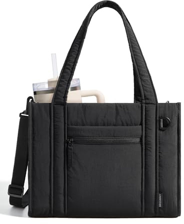 BAGSMART Boxy Tote Bag for Women, Crossbody Bag with Zipper, Crush Bow Purses for Travel Work College, Black, Small