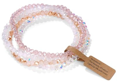 FUGLUS 4pcs Pulsera Mujer Pulseras de Piedra Natural de Pulsera de Cuentas de Acero de Pulsera Ajustables Pulsera Boho de Cristal Pulsera para Mujer,pulseras mujer,pulseras，Pulsera de playa