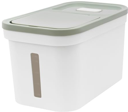 awolsrgiop Contenedor de arroz de 10 kg, hermético, con vaso medidor, ventana transparente y tapa de extracción rápida, caja de plástico PP para cereales y alimentos para mascotas, color verde/blanco