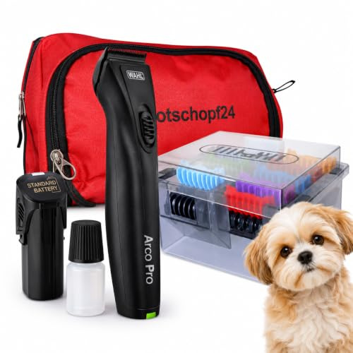 Arco Pro DIAMOND Akku Schermaschine, leise, 8 Aufsätze + Tasche (2 Akku) | Für Wahl Liebhaber. 2 XL-Li-Ionen Akku + 8 Metallaufsätze. Drehzahlregelung. Premium Diamond-Blade-Schneidsatz